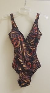 Miraclesuit Swimsuit Brown Black & Cranberry  Sz 8